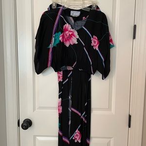 BLUE HAWAII SPORTSWEAR BLACK FLORAL 2 PC MIDRIF SZ X SMALL